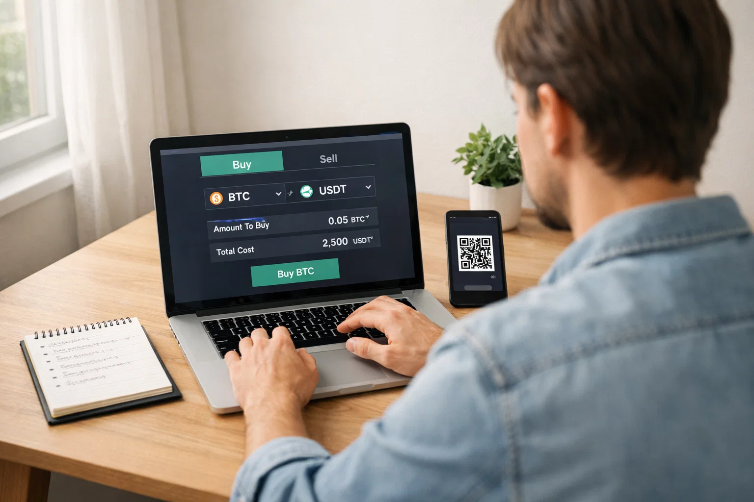 Forste krypto-bet steg for steg – person som setter opp krypto-lommebok pa laptop
