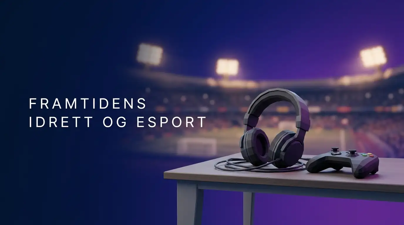 E-sportutstyr med stadionlys som bakgrunn for sportsdelen