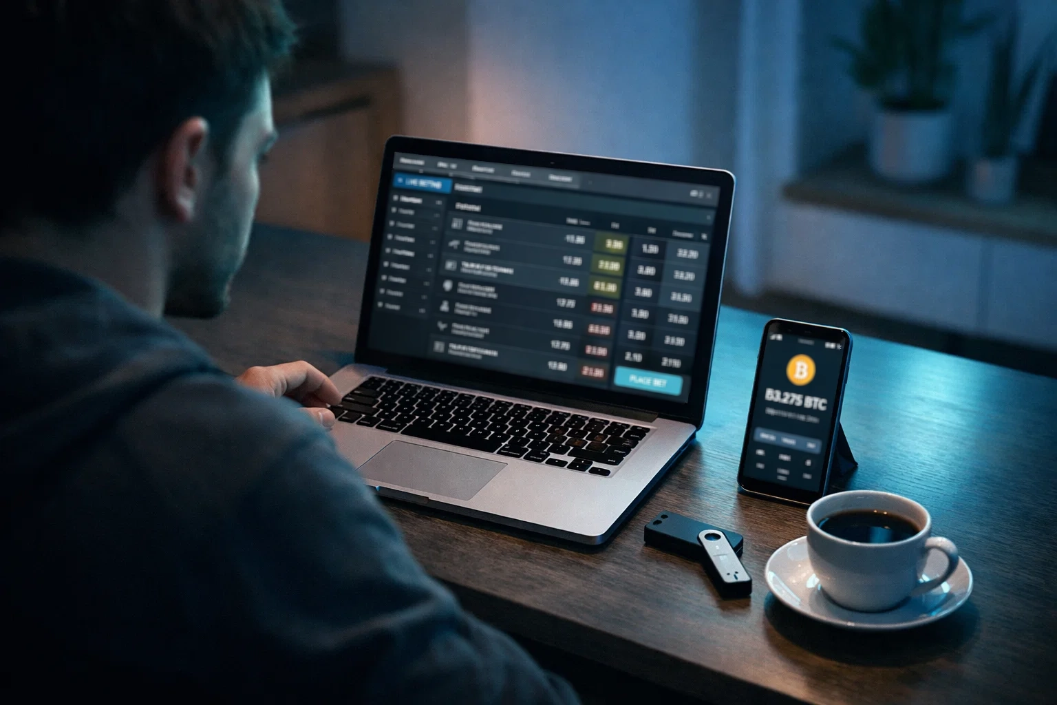 Krypto-betting uten KYC i Norge – lommebok med Bitcoin og sportsbetting-grensesnitt