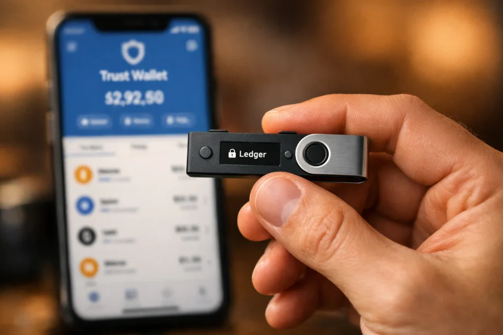 Krypto-lommebøker for bettere – hånd som holder Ledger hardware wallet