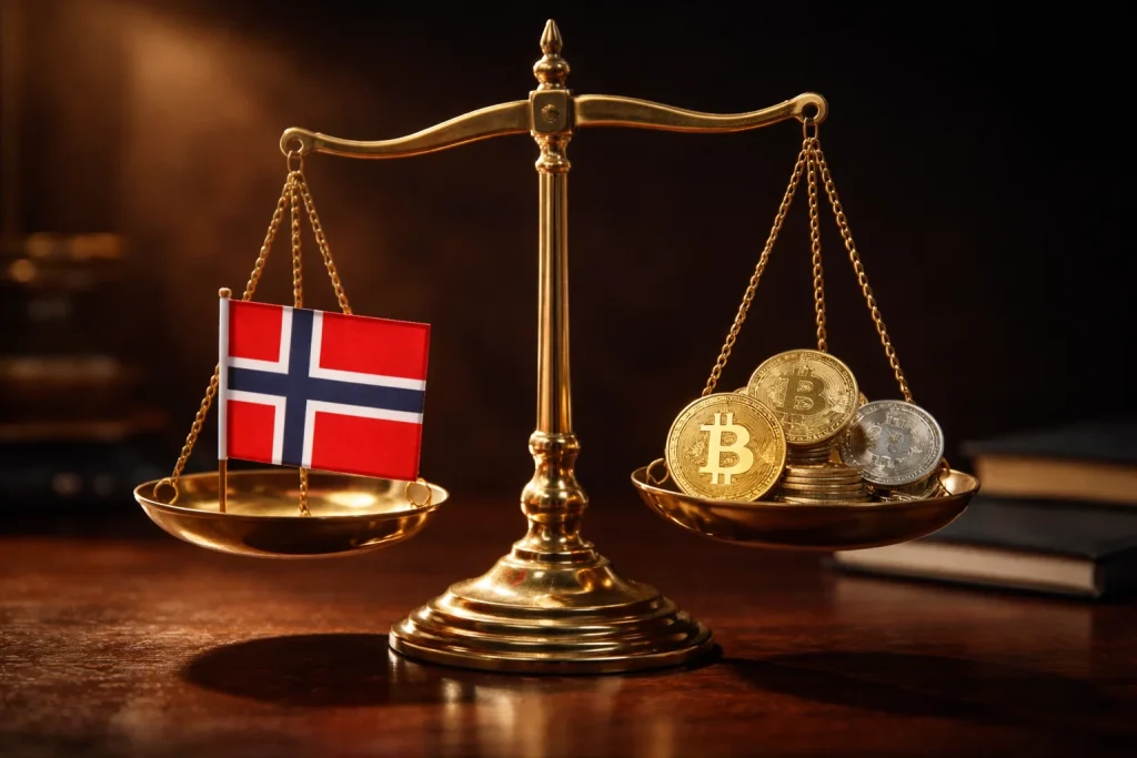 Norsk Tipping mot offshore – norsk flagg og kryptomynter på en vektskål